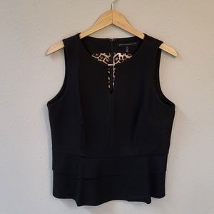 White House Black Market Peplum Top Size 12 Black Sleeveless Ruffles Keyhole